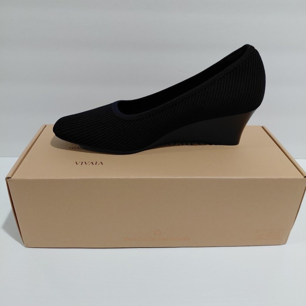 Vivaia Margot Wedge Pro Navy Blue Ribbed Knit Square Toe Pumps Womens Size 39.5 - Picture 12 of 12